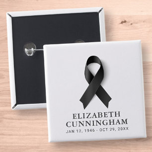 Memorial Funeral Black Ribbon Modern Simple Vierkante Button 5,1 Cm