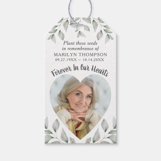 Memorial Funeral Botanical Seed Packet Photo Cadeaulabel (Voorkant)