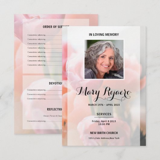 Memorial Funeral Card met Floral Background Kaart (Voorkant / Achterkant)