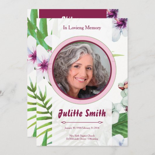 Memorial Funeral Card Programmakaart (Voorkant / Achterkant)