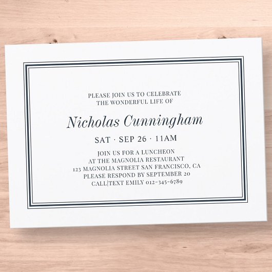 Memorial Funeral Classic and Simple Elegant Kaart