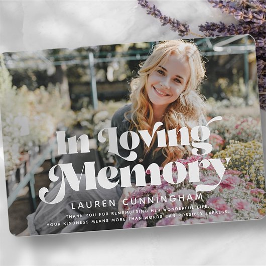 Memorial Funeral  Classic Simple Photo Bedankkaart