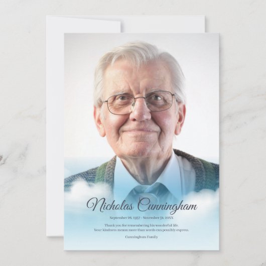 Memorial Funeral Clouds in Heaven Modern Photo Bedankkaart (Voorkant)