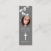 Memorial Funeral Cross Photo Floral Motif Bladwijz Mini Visitekaartje (Voorkant)