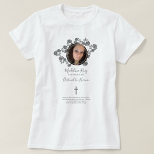 Memorial Funeral Cross Photo Floral Motif T-shirt