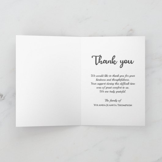 Memorial Funeral Custom Photo Bereavement Sympathi Bedankkaart (Binnen)