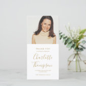 Memorial Funeral Elegant Gold Script Foto Bedankkaart (Staand voorkant)