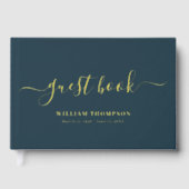 Memorial Funeral Elegant Script Navy Gold Gastenboek (Voorkant)