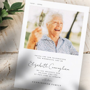 Memorial Funeral Elegant Simple Moderne Chic Photo Bedankkaart