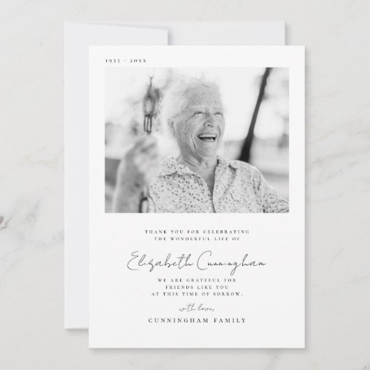 Memorial Funeral Elegant Simple Moderne Chic Photo Bedankkaart (Voorkant)