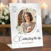 Memorial Funeral Floral Elegant Photo White Reclamebord Met Voetstuk