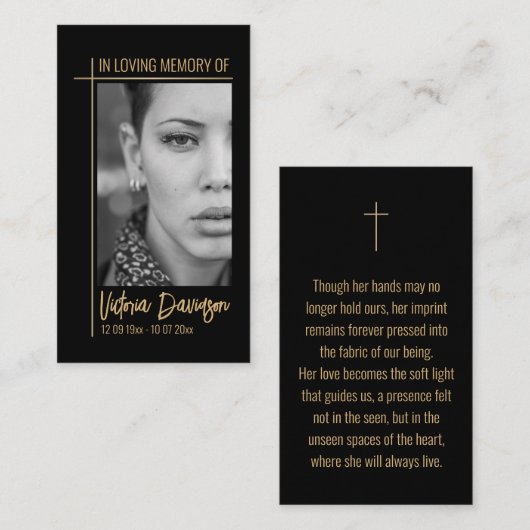 Memorial Funeral Fotogebed Golden Cross Lijst Visitekaartje (Voorkant / Achterkant)