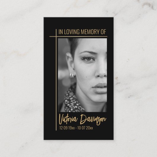 Memorial Funeral Fotogebed Golden Cross Lijst Visitekaartje (Voorkant)