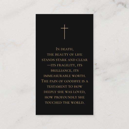 Memorial Funeral Fotogebed Golden Elegant Lijst Visitekaartje (Achterkant)