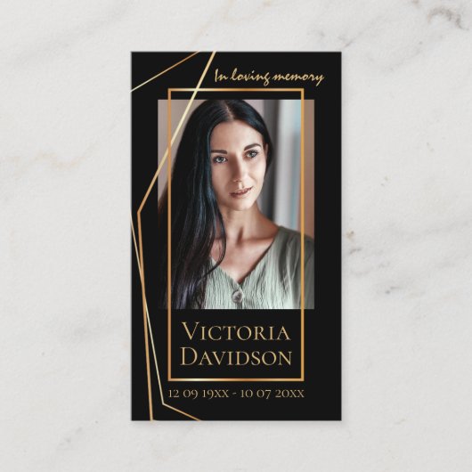 Memorial Funeral Fotogebed Golden Elegant Lijst Visitekaartje (Voorkant)