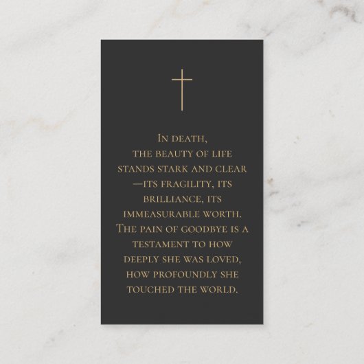 Memorial Funeral Fotogebed Golden Elegant Lijst Visitekaartje (Achterkant)