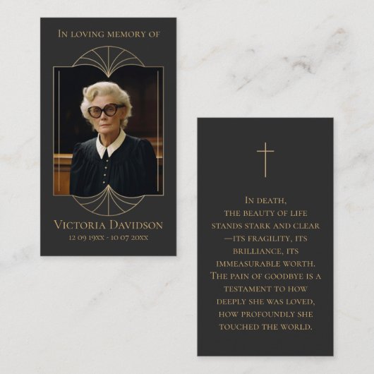 Memorial Funeral Fotogebed Golden Elegant Lijst Visitekaartje (Voorkant / Achterkant)