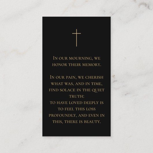 Memorial Funeral Fotogebed Gouden ronde Lijst Visitekaartje (Achterkant)