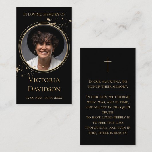 Memorial Funeral Fotogebed Gouden ronde Lijst Visitekaartje (Voorkant / Achterkant)