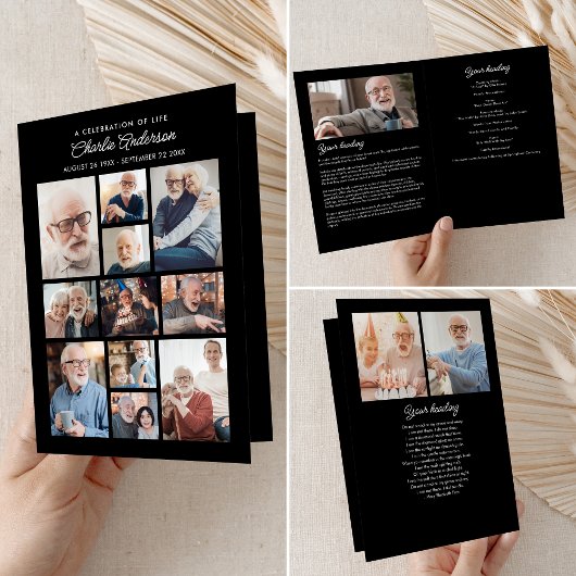 Memorial / Funeral Gevouwen 14-Foto Collage Modern Programma