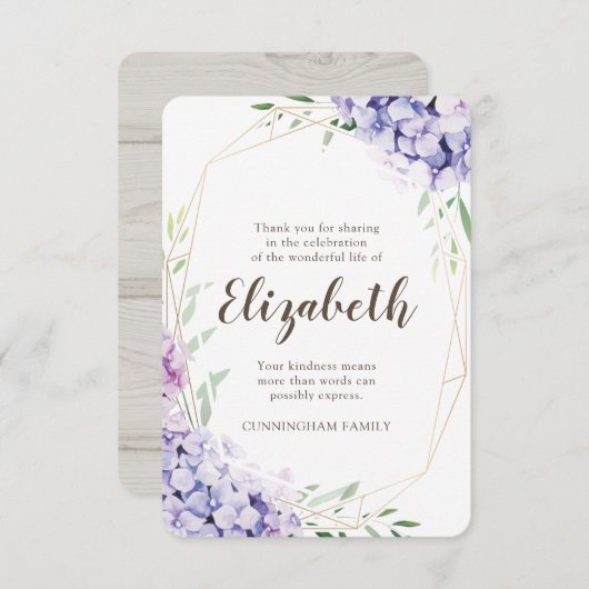 Memorial Funeral Hydrangea Floral Geometric Bedankkaart (Voorkant / Achterkant)