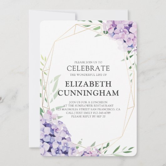 Memorial Funeral Hydrangea Lila Floral Geometric Kaart (Voorkant)