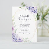 Memorial Funeral Hydrangea Lila Flowers Geometric Bedankkaart (Staand voorkant)