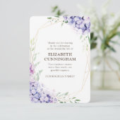 Memorial Funeral Hydrangea Lilac Floral Geometric Bedankkaart (Staand voorkant)