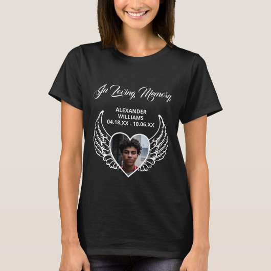 Memorial Funeral in Loving Memory Angel Wings T-shirt (Voorkant)