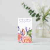 Memorial Funeral Kaart Lavender Peach Rozen Contactkaartje (Staand voorkant)