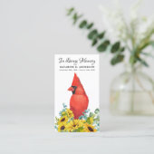 Memorial Funeral Kaart Prayer Cardinale Sunflower Contactkaartje (Staand voorkant)