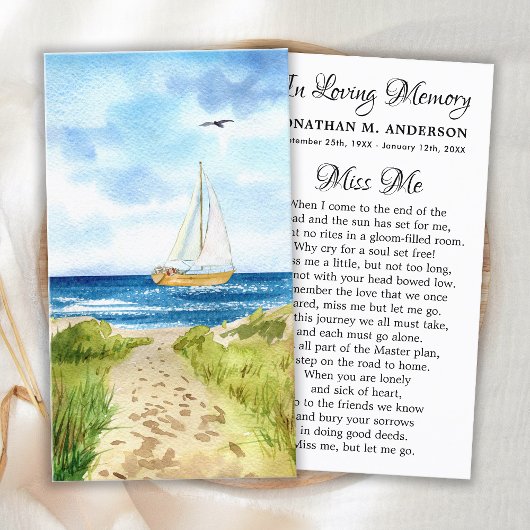 Memorial Funeral Kaart Sail Boat Sympathie Contactkaartje