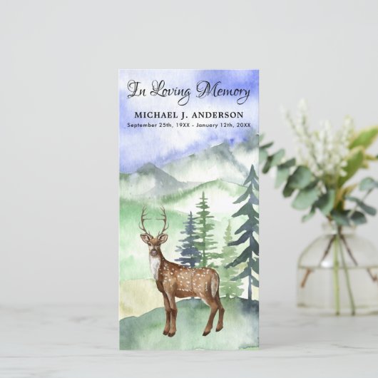 Memorial Funeral Kaart Woodland Deer Hunter (Staand voorkant)