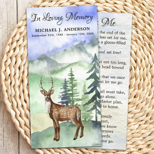 Memorial Funeral Kaart Woodland Deer Hunter