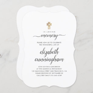 Memorial Funeral Minimalist met Faux Gold Cross Kaart