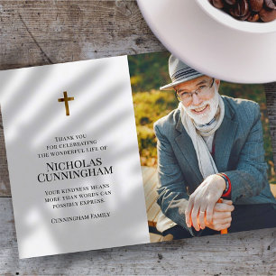 Memorial Funeral Modern and Simple Cross Photo Bedankkaart