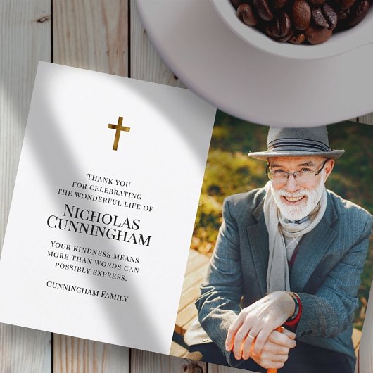 Memorial Funeral Modern and Simple Cross Photo Bedankkaart