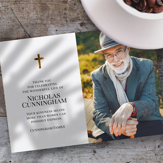 Memorial Funeral Modern and Simple Cross Photo Bedankkaart