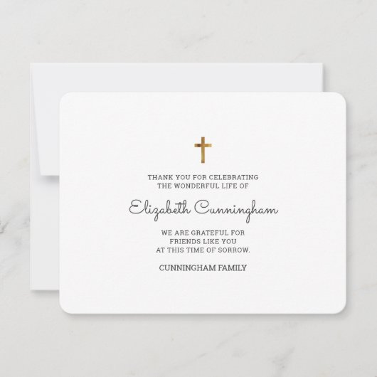 Memorial Funeral Modern and Simple Gold Cross Bedankkaart (Voorkant)