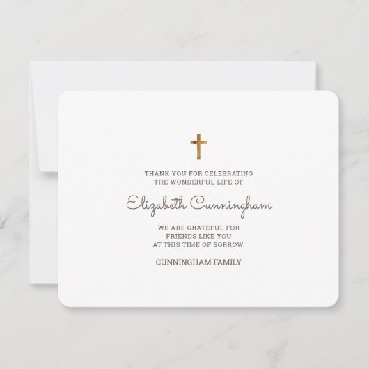 Memorial Funeral Modern and Simple Gold Cross Bedankkaart (Voorkant)