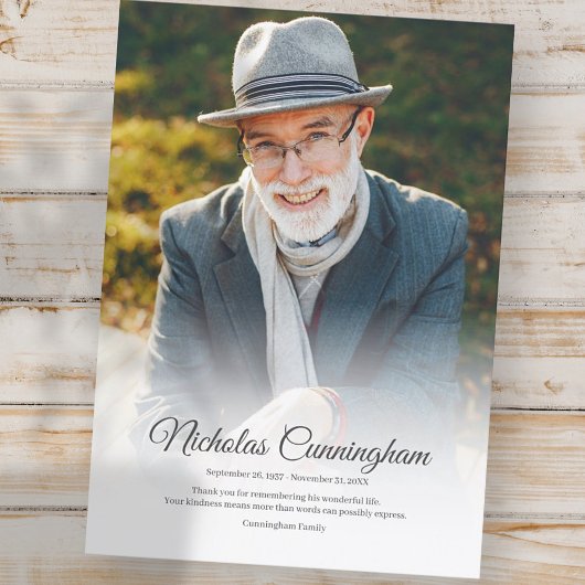 Memorial Funeral Modern Classic Simple Photo Bedankkaart