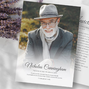 Memorial Funeral Modern Classic Simple Photo Poem Bedankkaart