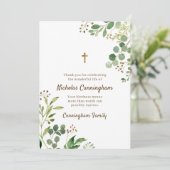 Memorial Funeral Modern Cross Foliage Botanicals Bedankkaart (Staand voorkant)