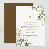 Memorial Funeral Modern Cross Foliage Botanicals Bedankkaart (Voorkant / Achterkant)