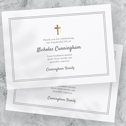 Memorial Funeral Modern Cross Simple Lijst Bedankkaart