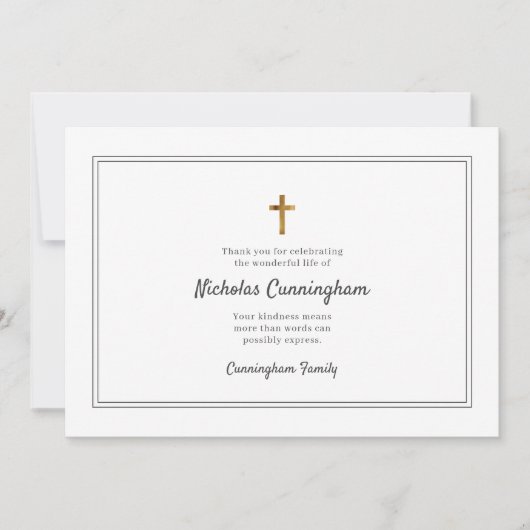 Memorial Funeral Modern Cross Simple Lijst Bedankkaart (Voorkant)
