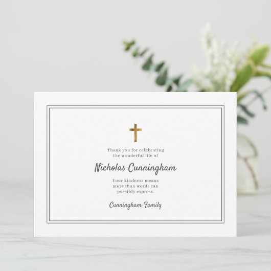 Memorial Funeral Modern Cross Simple Lijst Bedankkaart (Staand voorkant)