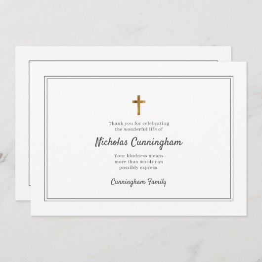 Memorial Funeral Modern Cross Simple Lijst Bedankkaart (Voorkant / Achterkant)