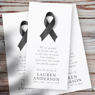 Memorial Funeral Modern Simple Chic Black Ribbon Bedankkaart