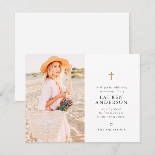 Memorial Funeral Modern Simple Chic Gold Cross Bedankkaart (Voorkant / Achterkant)